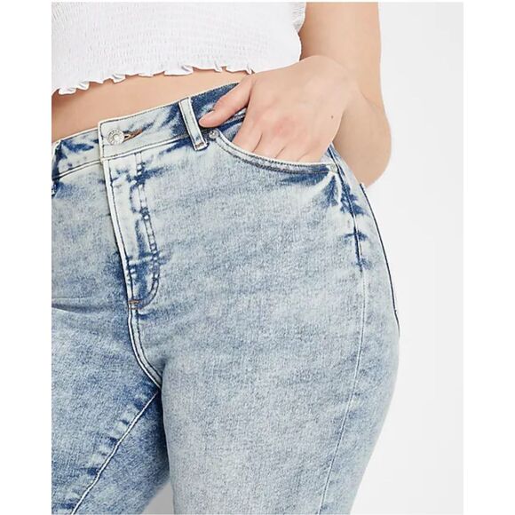 Express Blue Super High Waist Acid Wash Cotton Blended Skinny Jeans Size 16